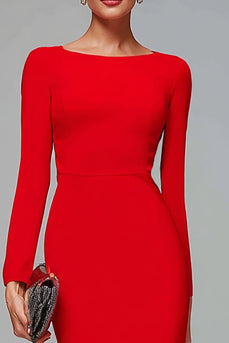 Red Mermaid Satin Long Sleeves Midi Work Dress