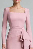 Load image into Gallery viewer, Pink Ruched Square Neck Pencil Midi Work Dress with Ruffles