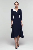 Load image into Gallery viewer, Black and White A Line Patchwork Ruched Midi Work Dress