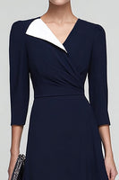 Load image into Gallery viewer, Black and White A Line Patchwork Ruched Midi Work Dress