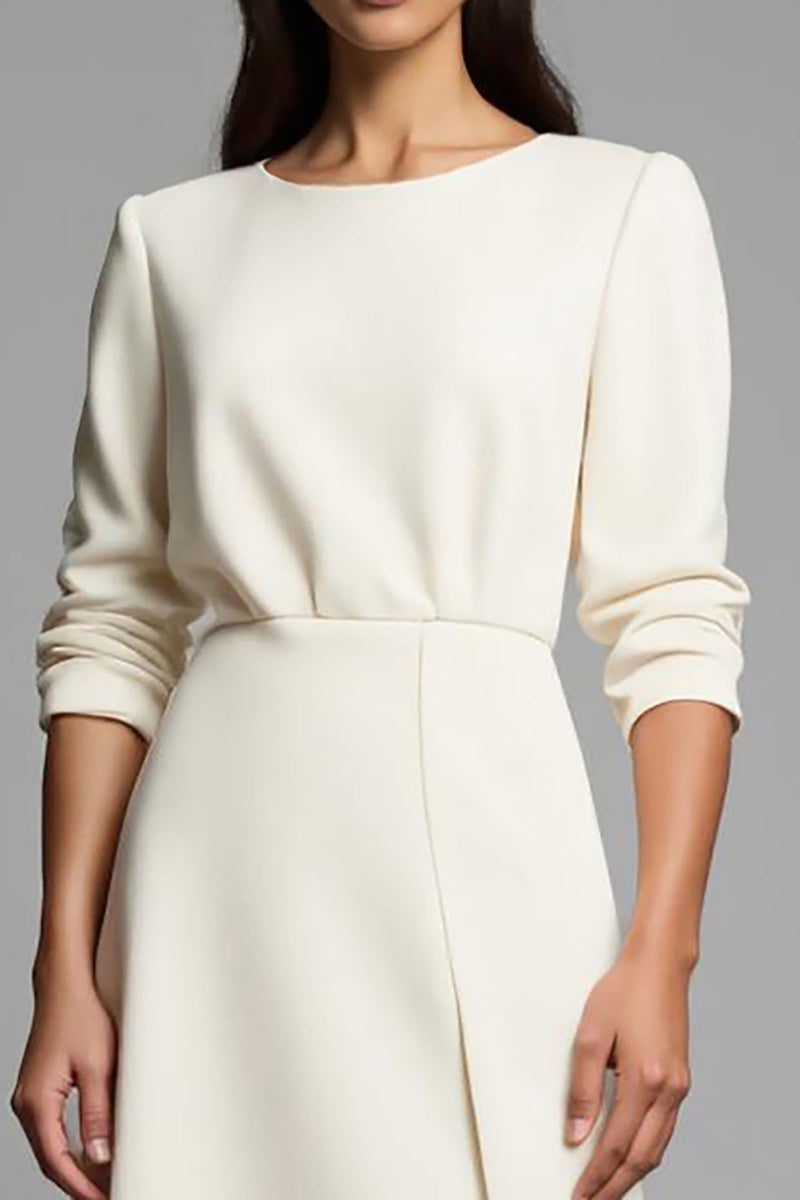 Load image into Gallery viewer, Ivory A Line Boat Neck Pencil Midi Work Dress with Slit