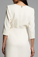 Load image into Gallery viewer, Ivory A Line Boat Neck Pencil Midi Work Dress with Slit