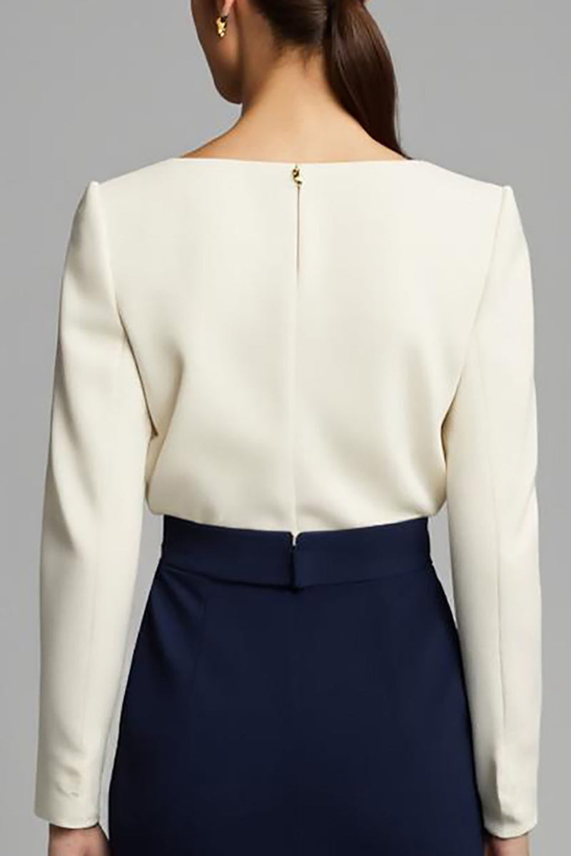 Load image into Gallery viewer, Navy and White Ruched Pencil Long Sleeves Work Dress