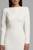 Load image into Gallery viewer, Simple Ivory Bateau Neck Pencil Midi Work Dress with Slit