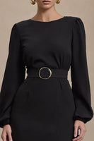 Load image into Gallery viewer, Black Open Back Long Sleeves Pencil Work Dress with Slit