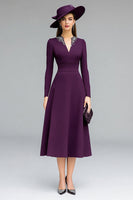Load image into Gallery viewer, Sparkly Dark Purple A Line Midi Mother of the Bride Dress with Sleeves
