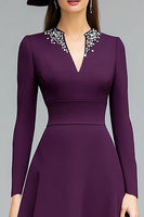 Load image into Gallery viewer, Sparkly Dark Purple A Line Midi Mother of the Bride Dress with Sleeves