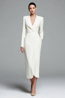 Load image into Gallery viewer, Ivory Satin Sheath V-Neck Long Sleeves Work Dress