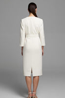 Load image into Gallery viewer, Ivory Pencil V-Neck Long Sleeves Midi Work Dress with Belt