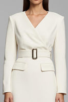 Load image into Gallery viewer, Ivory Pencil V-Neck Long Sleeves Midi Work Dress with Belt