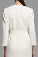 Load image into Gallery viewer, Ivory Pencil V-Neck Long Sleeves Midi Work Dress with Belt