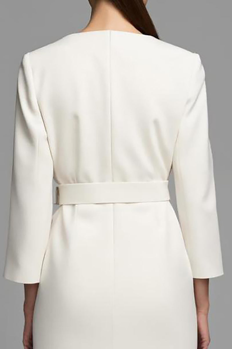 Load image into Gallery viewer, Ivory Pencil V-Neck Long Sleeves Midi Work Dress with Belt