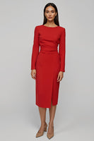Load image into Gallery viewer, Red Satin Sheath Long Sleeves Midi Work Dress with Slit