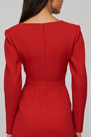 Load image into Gallery viewer, Red Satin Sheath Long Sleeves Midi Work Dress with Slit