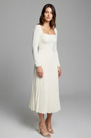 Load image into Gallery viewer, Ivory A Line Pleated Square Neck Long Sleeves Work Dress
