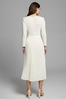 Load image into Gallery viewer, Ivory A Line Pleated Square Neck Long Sleeves Work Dress