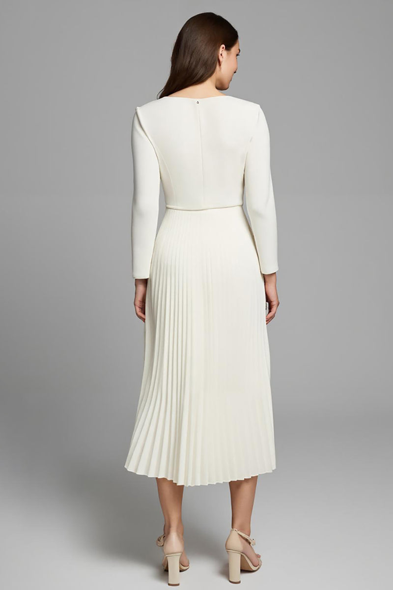 Load image into Gallery viewer, Ivory A Line Pleated Square Neck Long Sleeves Work Dress