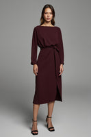 Load image into Gallery viewer, Cabernet Sheath Satin Bateau Long Sleeves Midi Work Dress with Slit