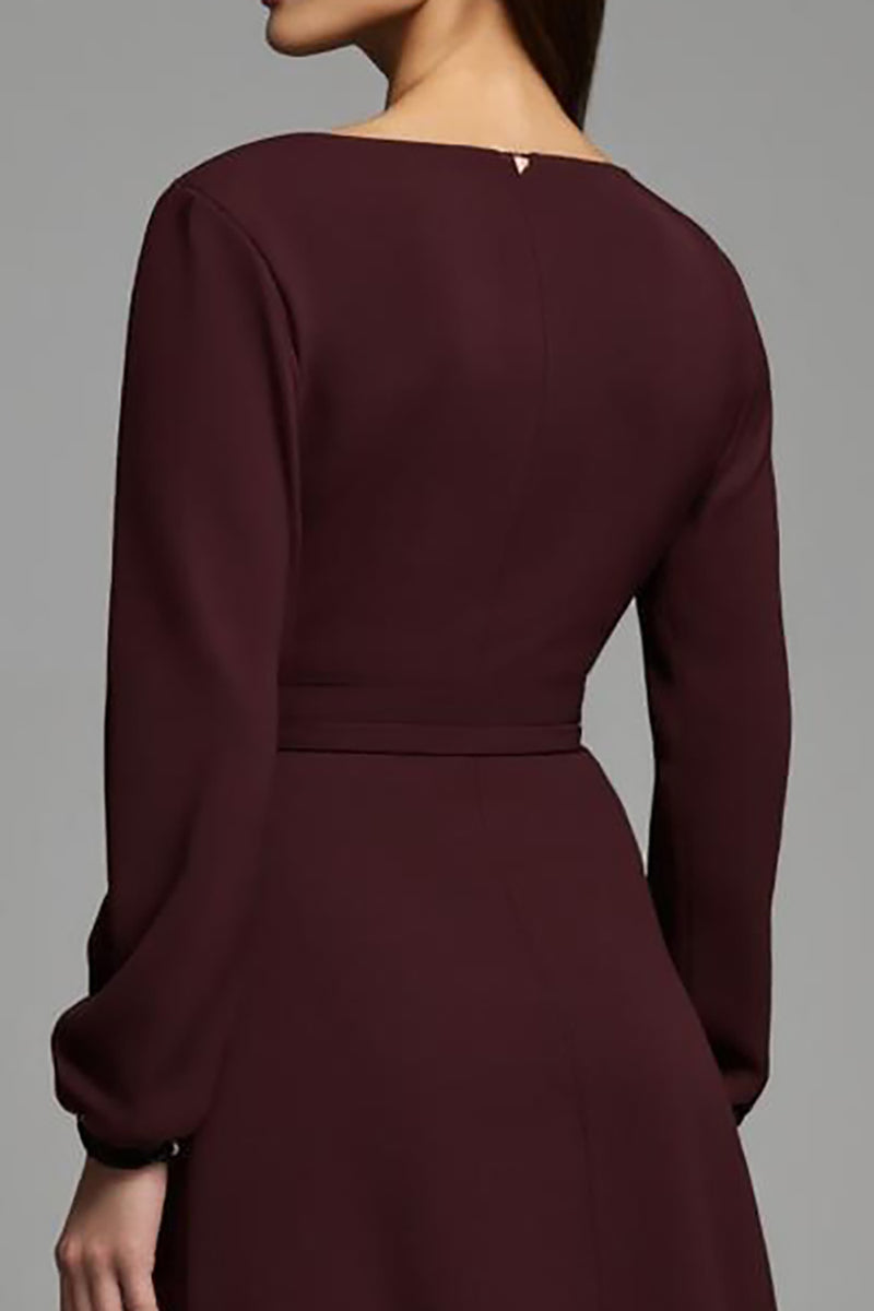 Load image into Gallery viewer, Cabernet Sheath Satin Bateau Long Sleeves Midi Work Dress with Slit