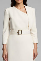 Load image into Gallery viewer, Ivory A Line Asymmetrical Neck Long Sleeves Work Dress with Belt