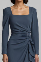 Load image into Gallery viewer, Twilight Sheath Satin Ruched Long Sleeves Work Dress with Ruffles