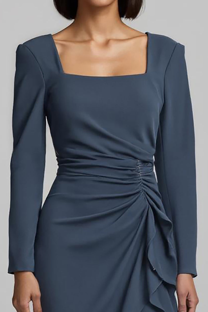 Load image into Gallery viewer, Twilight Sheath Satin Ruched Long Sleeves Work Dress with Ruffles