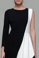 Load image into Gallery viewer, Black and White A Line Jewel Neck Work Dress with Sleeves