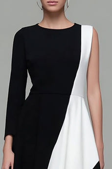 Black and White A Line Jewel Neck Work Dress with Sleeves