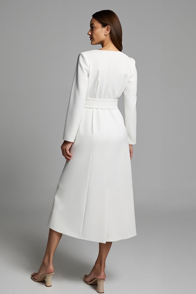 Load image into Gallery viewer, Ivory A Line V-Neck Satin Long Sleeves Work Dress