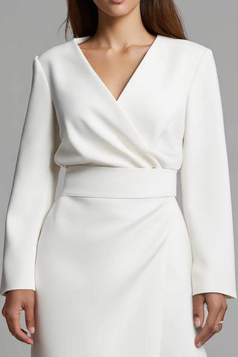 Load image into Gallery viewer, Ivory A Line V-Neck Satin Long Sleeves Work Dress