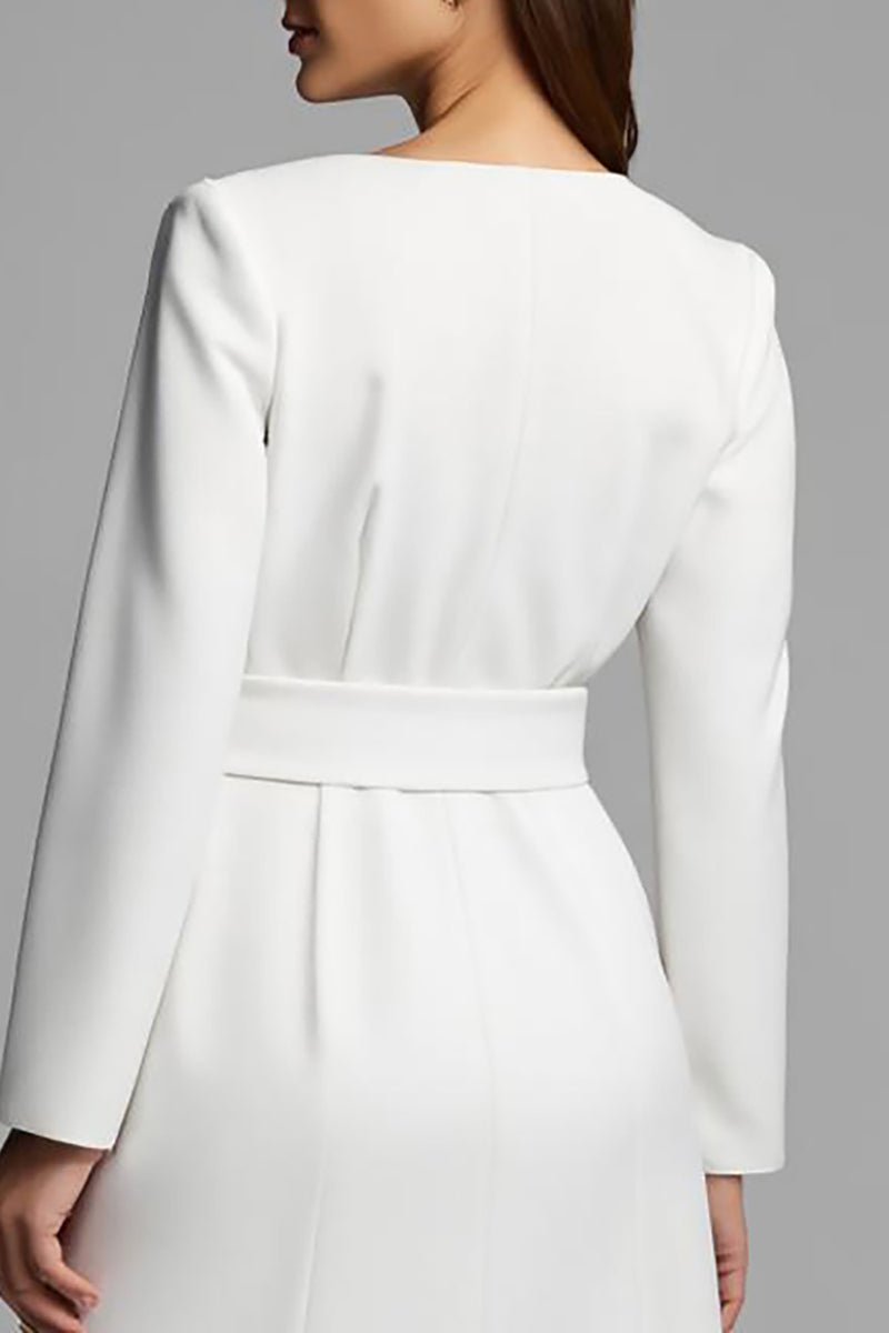Load image into Gallery viewer, Ivory A Line V-Neck Satin Long Sleeves Work Dress
