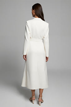 Ivory A Line Notched Lapel Long Blazer Dress with Sleeves