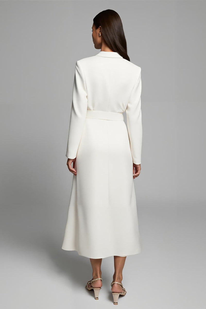 Load image into Gallery viewer, Ivory A Line Notched Lapel Long Blazer Dress with Sleeves