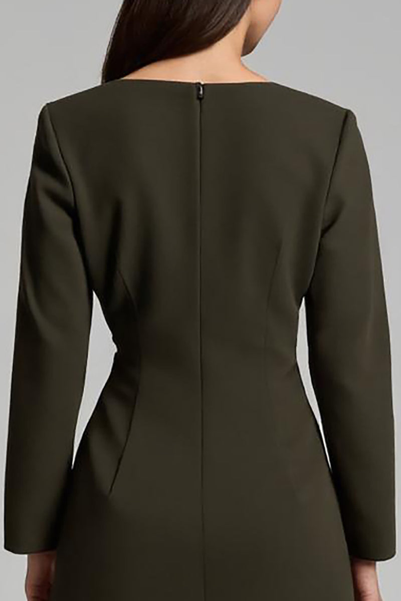 Load image into Gallery viewer, Dark Olive Satin Boat Neck Long Work Dress with Sleeves