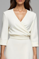Load image into Gallery viewer, Ivory Satin A Line Ruched Long Work Dress with Sleeves