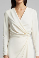 Load image into Gallery viewer, Ivory Sheath Satin Ruched Long Sleeves Midi Work Dress with Slit