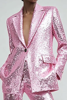 Sparkly Pink 2 Piece Sequins Women Prom Suits with Pockets