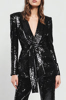 Load image into Gallery viewer, Sparkly Black Sequins 2 Piece Women Prom Suits with Sash