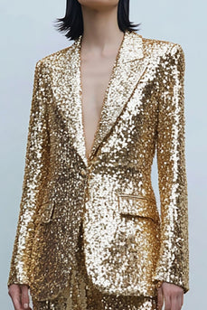 Sparkly Gold 2 Piece Sequins Women Prom Suits with Pockets