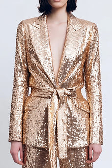 Sparkly Gold Sequins Peak Lapel 2 Piece Women Prom Suits