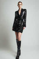 Load image into Gallery viewer, Sparkly Black Sequins Bodycon Peak Lapel Women Blazer