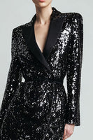 Load image into Gallery viewer, Sparkly Black Sequins Bodycon Peak Lapel Women Blazer