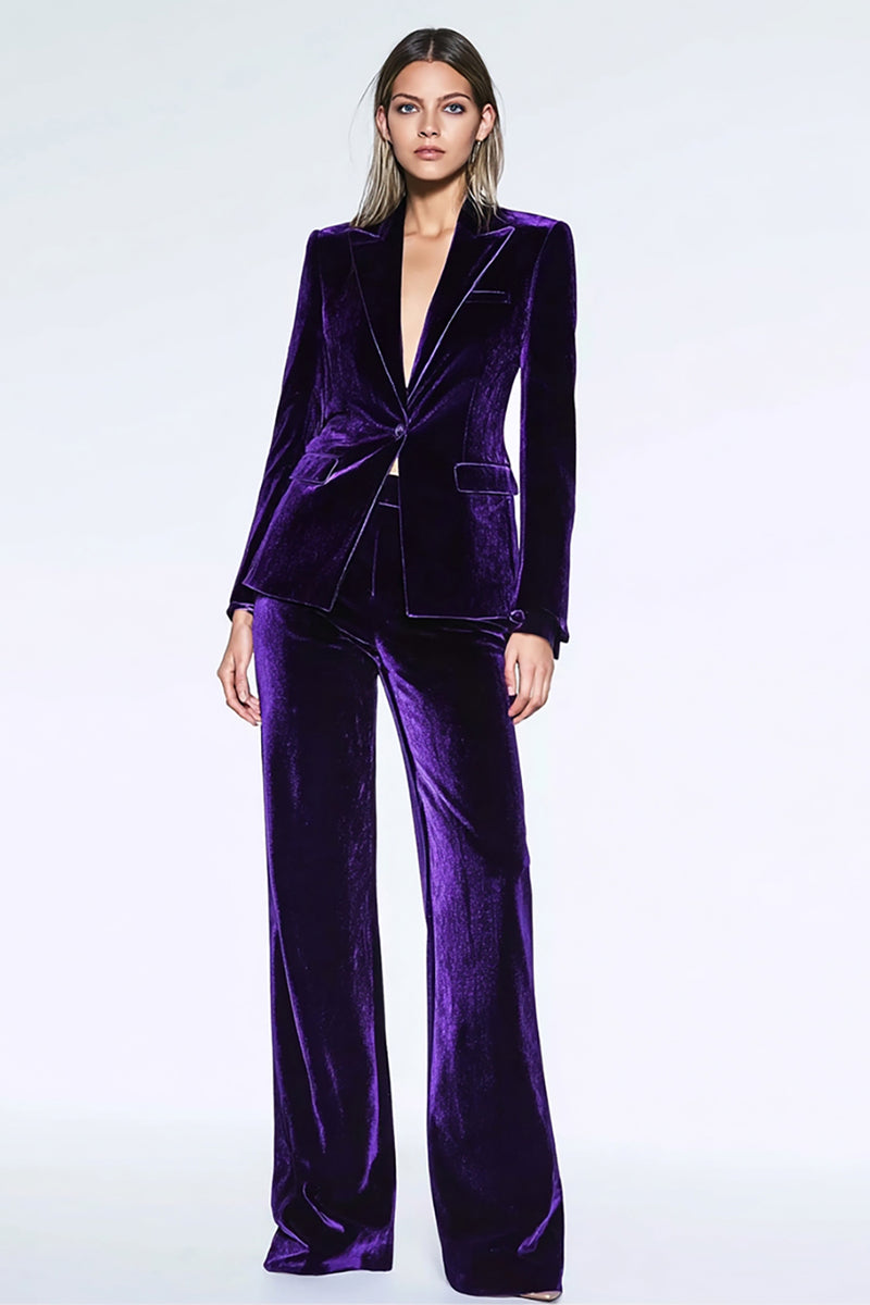 Load image into Gallery viewer, Dark Purple 2 Piece Velvet Peak Lapel Business Suits with Pockets