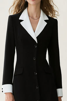 Black and White Notched Lapel A Line Long Blazer Dress
