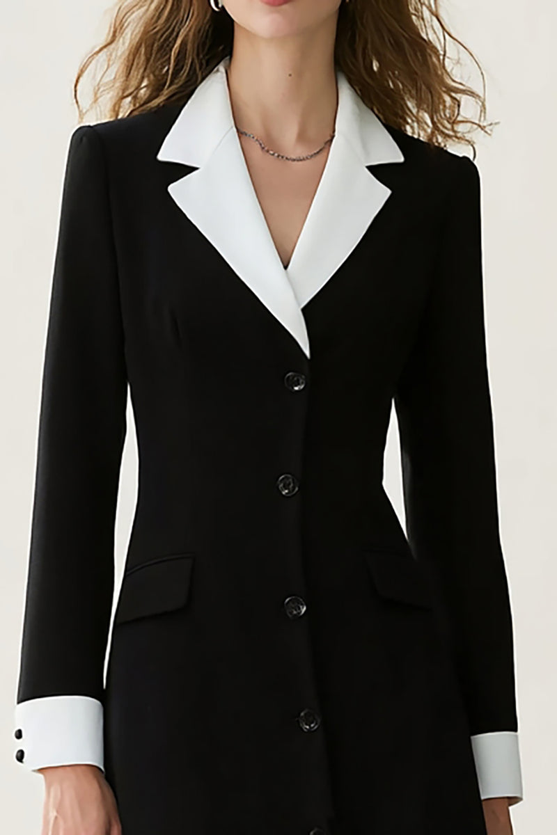 Load image into Gallery viewer, Black and White Notched Lapel A Line Long Blazer Dress
