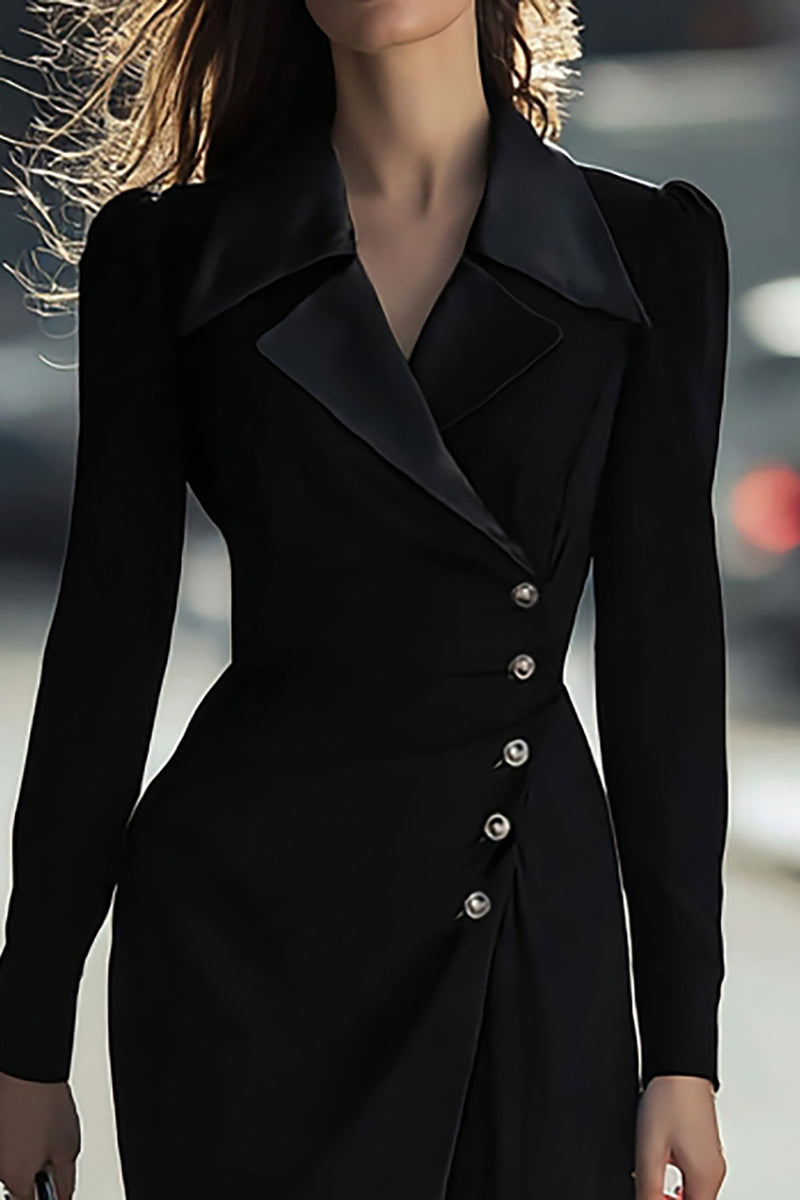 Load image into Gallery viewer, Black Sheath Single Breasted Long Sleeves Blazer Dress