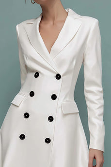 Ivory Notched Lapel A Line Midi Blazer Dress with Sleeves