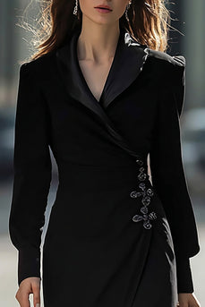 Black Sheath Midi Blazer Dress with Long Sleeves