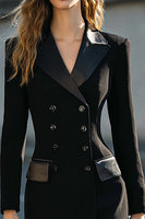 Load image into Gallery viewer, Black Pencil Double Breasted Midi Blazer Dress with Sleeves
