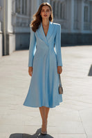 Load image into Gallery viewer, Sky Blue Satin A Line Shawl Lapel Midi Blazer Dress with Sleeves